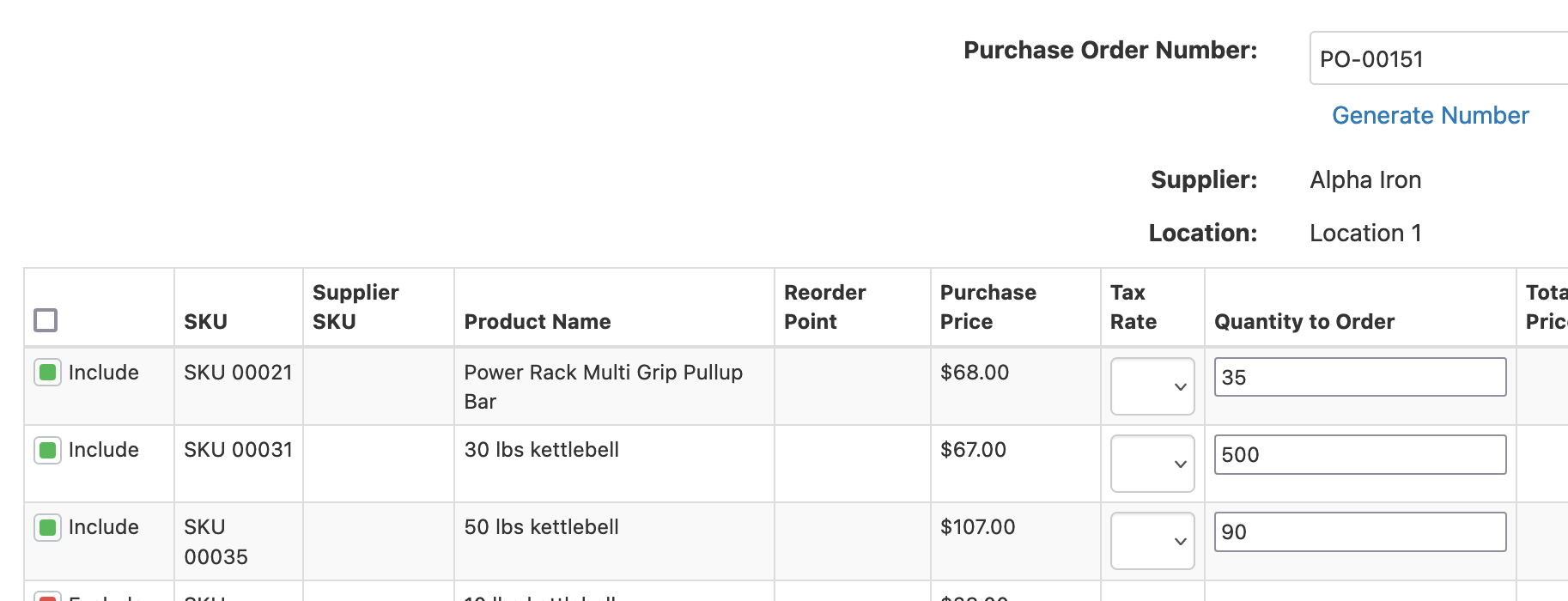 Purchase Order Setup